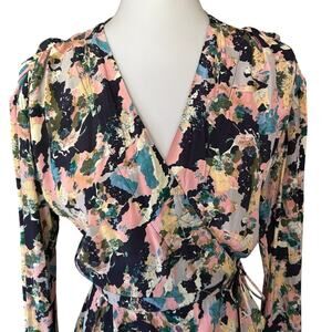 IRO Paris Bloomy Wrap Dress Abstract Floral Viscose Long Sleeve FR36
